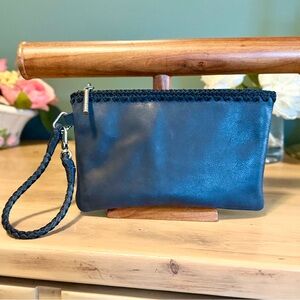 The Sak Black Leather Wristlet Clutch Wallet Zip Pouch Boho Chic